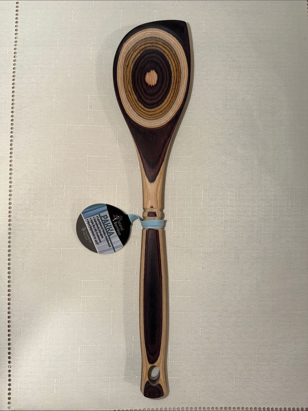 Island Bamboo 12” Natural Brown Ivory Pakka Wood Spoon for All Cookware